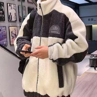 羊羔毛棉衣男士2023年冬季男装颗粒绒棉袄加厚摇粒绒棉服外套