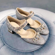 高级感法式亮片水钻玛丽珍鞋公主水晶鞋，2023夏季凉鞋仙女鞋子