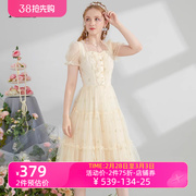 艾丽丝2024夏季波点刺绣方领中长款连衣裙超仙甜美公主风裙子
