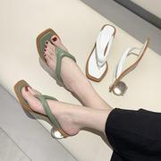 仙女风水晶异型跟日式人字拖鞋，女夏外穿中跟夹脚凉拖沙滩鞋潮