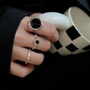 韩版s925银个性花朵戒指，女复古时尚，气质宝石开口指环锡箔食指戒潮