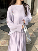 春夏CHUNXIA莫兰迪紫色亮片针织毛衣2024春季宽松廓版上衣女