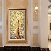 装饰画玄关竖版走廊过道挂画发财树欧式餐厅抽象油画客厅壁画