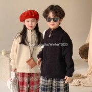 韩系童装男女童纯色拉链，毛线衣(毛线衣)秋冬儿童，休闲加厚针织外套洋气