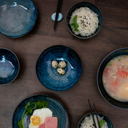 美浓烧-天目釉瓷器餐具日本进口家用米饭碗大汤碗和风拉面碗碟盘