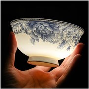 景德镇高温釉中彩圆形瓷家用套装米饭碗骨瓷 5英寸高脚陶瓷大饭碗