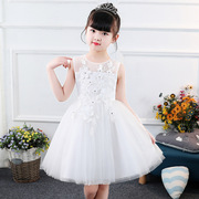 韩版公主裙女蓬蓬婚纱中大童装，六一幼儿园演出服白色儿童礼服裙