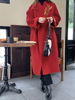 HTBT定制新年红色中式风盘扣手缝双面羊绒大衣女气质长款羊毛外套