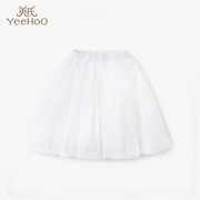 英氏儿童女童裙子2024夏装，白色半身蓬蓬裙短裙，夏季宝宝网纱裙