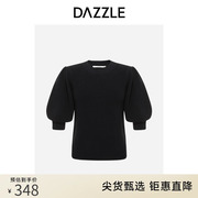 dazzle地素奥莱黑色简约高级感泡泡袖短款套头，毛衣针织衫女