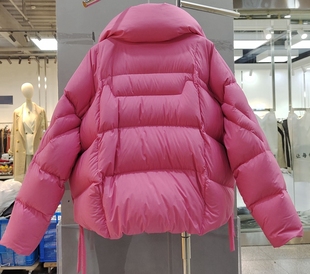 2023年冬小个子女韩版短款立领玫红，羽绒服外套面包服加厚保暖休闲