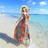 泰国三亚海边度假沙滩裙女波，西米亚长裙雪纺，裙子v领吊带裙连衣裙