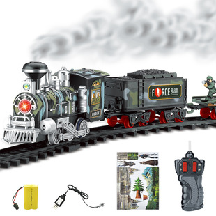外贸电动冒烟遥控轨道仿真模型充电蒸汽火车儿童玩具套装