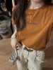 橘色短袖t恤女夏季纯棉，上衣2024宽松大版简约款字母印花体恤