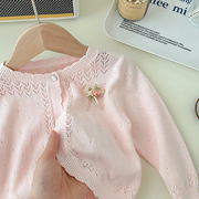 女童夏季空调衫纯棉，婴幼儿童开衫，韩版女宝宝薄款镂空洋气长袖披肩