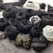 黑色毛线配线手混线DIY编织包包毛衣围巾纸片网纱带子牙刷线