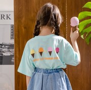 韩版童装女童夏卡通冰淇淋印花可爱宽松上衣短袖半袖T恤