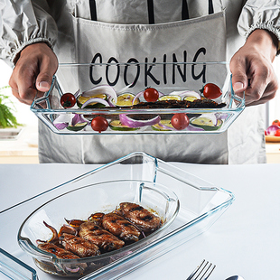 耐热钢化玻璃烤盘烤箱微波炉专用创意家用透明蒸鱼盘子椭圆长方形