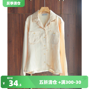 韩国原单vintage长袖口袋宽松女衬衣百搭时尚衬衫外套雪纺上衣
