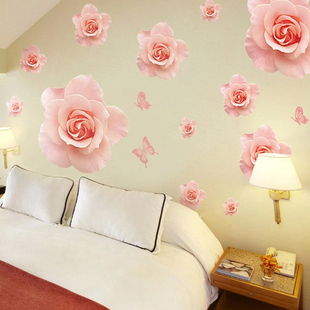 自粘可移除玫瑰墙贴纸卧室温馨房间床头客厅电视背景墙壁贴花装饰