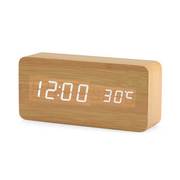 创意木头钟 静音声控万年历LED闹钟 床头木质钟表 电子钟