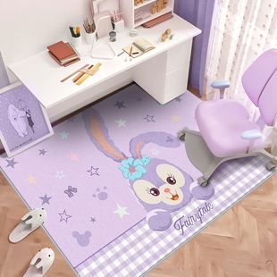 卡通紫色女孩学习桌下书房，女童卧室椅子地垫，儿童房床边长方形地毯
