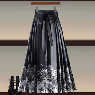 马面裙小个子2024复古新中式，中国风改良汉服，显瘦遮胯半身裙