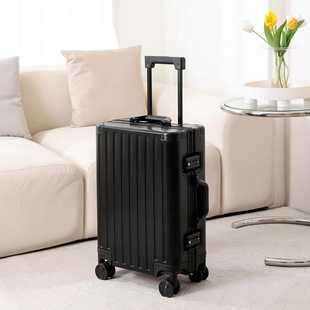 20寸全铝镁合金行李箱万向轮，登机24拉杆箱，黑色旅行箱包