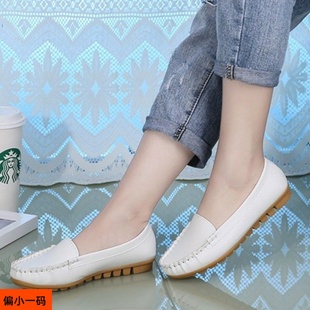 夏季护士鞋白色平底工作舒适防滑软底，豆豆鞋女百搭单鞋时尚