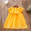 韩系童装2023夏款女童黄色荷叶领无袖连衣裙儿童纯色公主吊带裙子