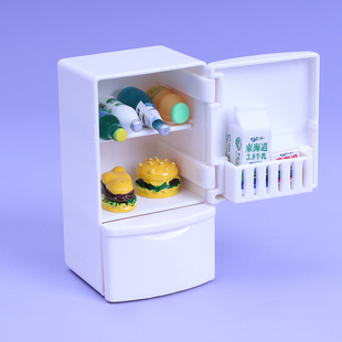 日式仿真迷你冰箱微缩模型摆件娃娃超市厨房过家家汉堡饮料小玩具