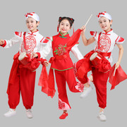 儿童安塞腰鼓服红色陕北民族服装男女西北民歌学生阿宝演出服
