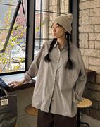韩国特大码女装胖mm冬装，时尚竖条纹，宽松长袖休闲衬衫1021