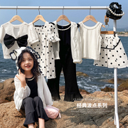 陈大猪女童时髦套装2023夏季儿童黑白波点小女孩短袖两件套潮