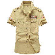 男短袖衬衫夏季空军一号修身纯棉大码衬衣休闲运动复古军旅风