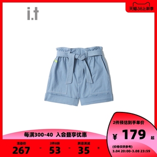 itizzue女装牛仔，短裤夏季时尚个性高腰系带，花苞裤6330u