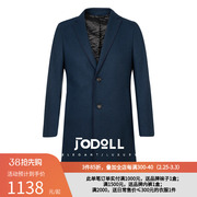 JODOLL乔顿冬季时尚深蓝色西装领毛呢大衣男士高端商务纯羊毛外套