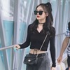 韩国chic设计感抽绳V领短款上衣女秋季高腰露脐长袖针织衫T恤女