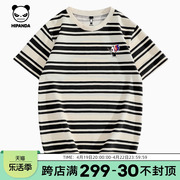 Hipanda你好熊猫黑白条纹设计个性短袖2024夏季男生休闲半袖