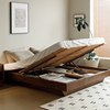 北欧黑胡桃木箱体床实木，日式小户型无床头储物床，1.8米双人卧室床