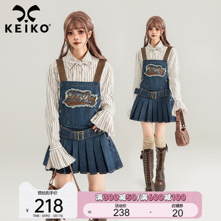 KEIKO 美式复古牛仔背带连衣裙2024夏季甜辣洋装无袖收腰显瘦短裙