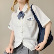 刺篇本町高日系jk制服原创设计深蓝刺绣短袖，黑白衬衫女夏季