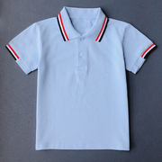 儿童浅蓝色校服短袖t恤polo衫夏季男童女童，纯棉园服中小学生班服