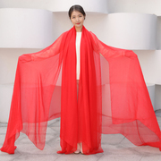 纯色雪纺沙滩巾女3米超大中国红丝巾长款红色纱巾秋冬季披肩围巾