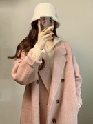 高级感粉色小个子呢子大衣2022秋冬装，韩系赫本风毛呢外套女中长款