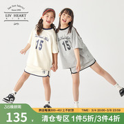 日本livheart儿童短袖t恤短裙，套装女休闲运动两件套女童大童夏季