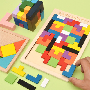 俄罗斯方块积木拼图幼，儿童3-6岁宝宝，益智力开发男孩女孩木质玩具