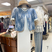 法式小香风短袖蕾丝牛仔外套女2024夏季韩版时尚重工刺绣短袖上衣