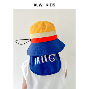 可拆卸披肩儿童渔夫帽子宝宝夏季防晒帽护脖子男童女童遮阳太阳帽