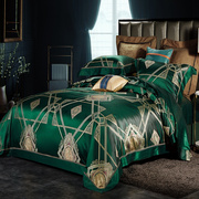 绿色贡缎提花美式欧式四件套纯棉全棉奢华高档床上用品床品被套